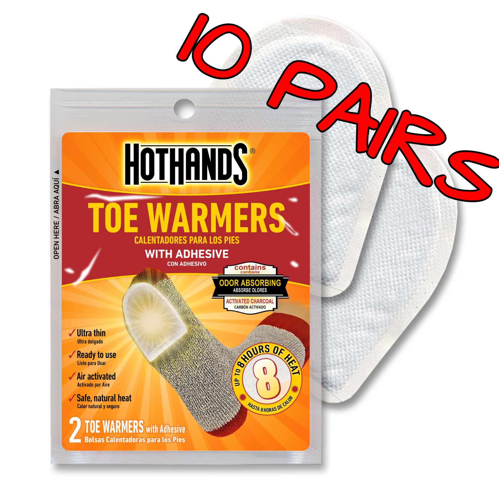 10 Pairs Of Hothands Toe Warmer With Adhesive Up To 8 Hours Of Heat Per Pair!