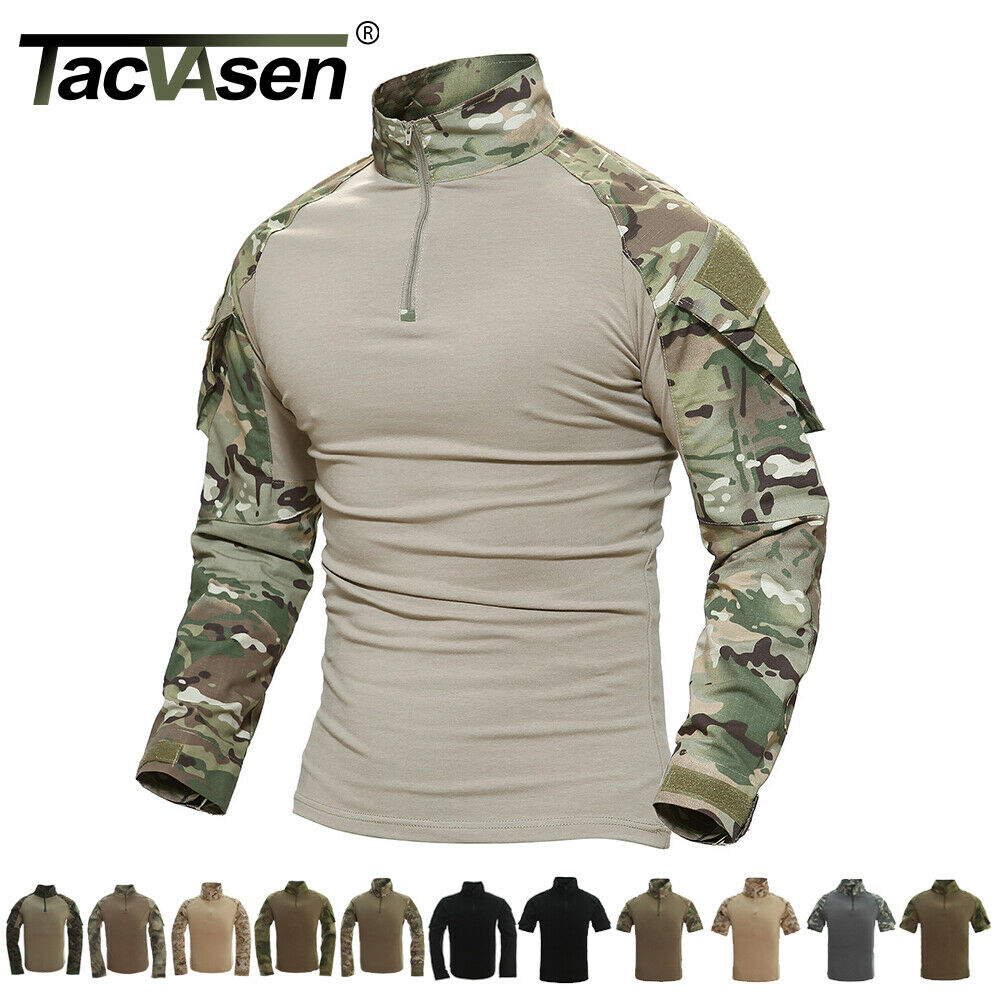 Tacvasen Zip Military Camouflage Tactic Combat Shirts Rapid Assault Army T-shirt