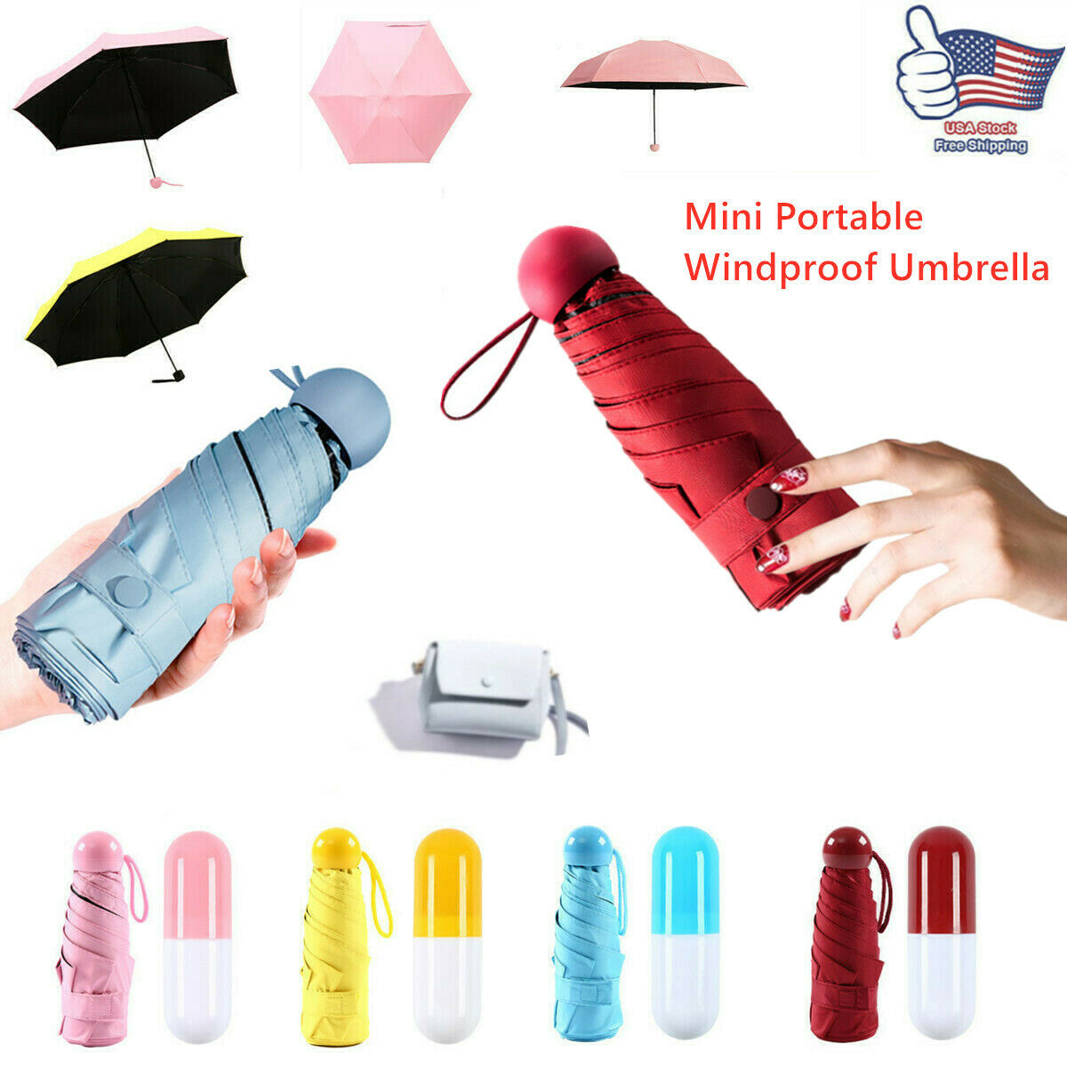 Windproof Mini Capsule Umbrella Anti-UV Pocket 6-Folding Compact Parasol Travel