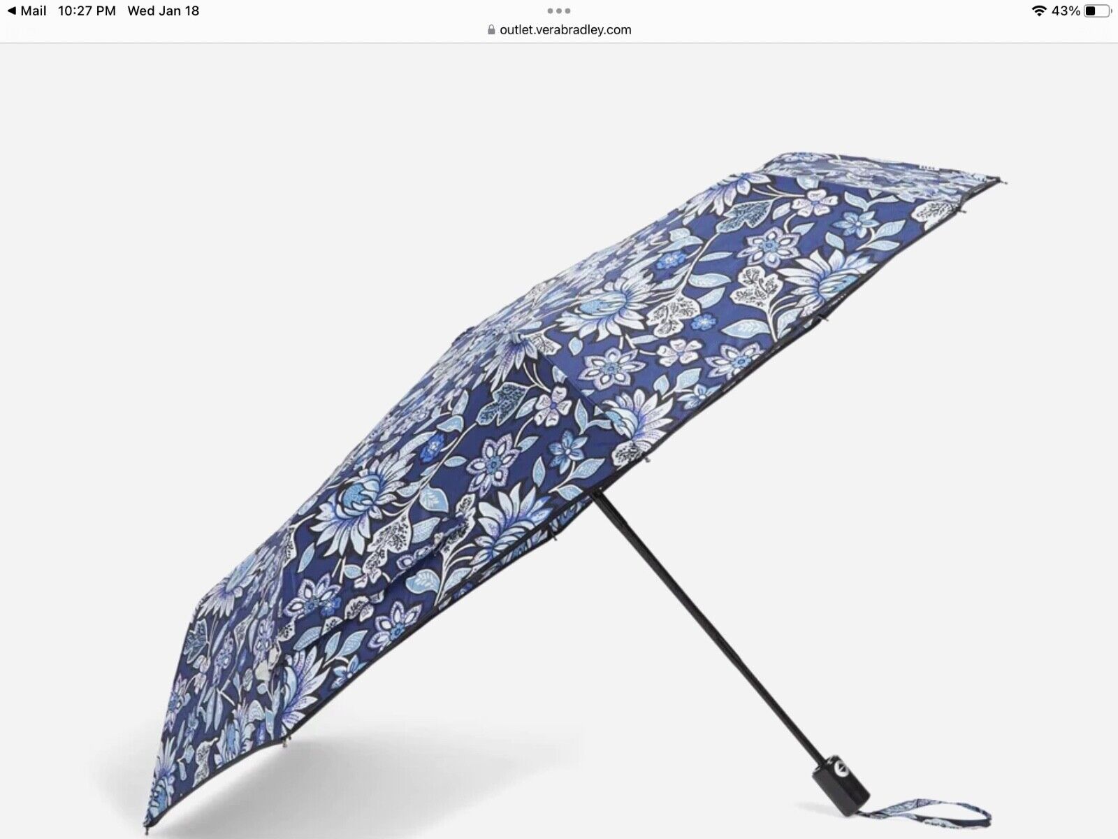 Vera Bradley Full Size Automatic Umbrella in BLUE TAPESTRY - NWT
